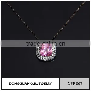 Fashion 925 Silver Pendant Designs, Pink Diamond Crystal Pendant Necklace thumbnail-1