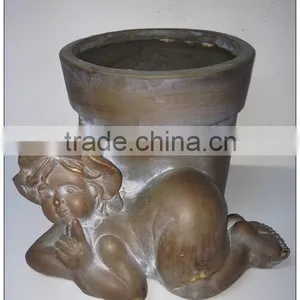 Garden Decoration Bronze Girl Concrete Flower Pot, Garden Pot thumbnail-1
