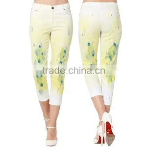 Guangzhou Apparel Wholesale Printing Leggings Low Waist Fashion Ladies Printed Cropped Jeans Trousers thumbnail-1