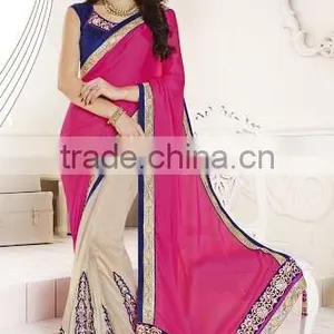 OFF WHITE GEORGETTE ON NET SAREE thumbnail-5