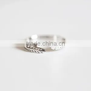 925 Sterling Silver Feather Ring Adjustable Ring Fashion Women Ring Jewelry Supplies 6260551 thumbnail-3