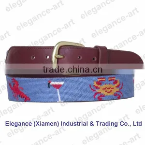 Seafood Dinner Needlepoint Genuine Cowhide Leather Belts thumbnail-1