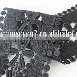 Fashion Design 9cm Black Flower Embroidery Water Soluble Lace for Garment thumbnail-4