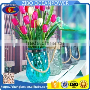 Glass Vase Clear Glass Flowerpot With Hemp String Handle thumbnail-1