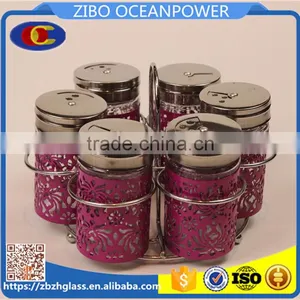 S/6 Rose Color Coat Glass Spice Set thumbnail-1