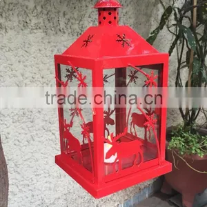Red Reindeer Lantern With Led Light Inside thumbnail-1