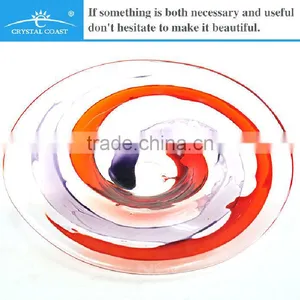 Red and Purple Dichroic Table Flower Decor Large Glass Plate thumbnail-1
