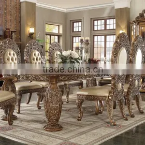European Peacock Design Royal Rectangle Dining Table, Pure Hand Carved Upholstery Dining Chair And Furniture(MOQ=1 SET) thumbnail-1