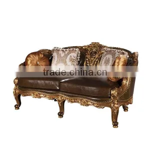 Vintage Living Room Leather Sofas, Exquisite Hand Painting Sectional Sofa Set, Classic Wood Carving Living Rroom Furniture Set thumbnail-3