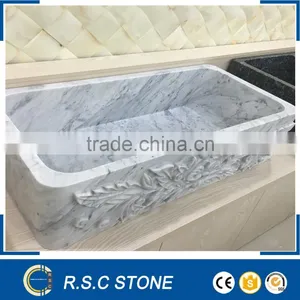 Natural Stone Bathroom White Marble Sink Basin thumbnail-1