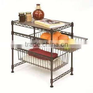 Metal Wire Kitchen Rack With 4 Wheels, Kitchen Storage Rack Trolley Cart thumbnail-1