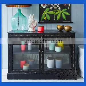 Vintage Looked Solid Wooden Furniture Rustic Glass Fronted Buffet Cabinet thumbnail-1