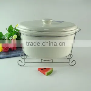 Wholesale White Ceramic Pots , White Ceramic Soup Tureen With Lid , Ceramic Stew Pot With Iron Stand thumbnail-1