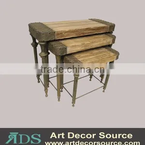S/3 Wooden W/Metal Table thumbnail-1