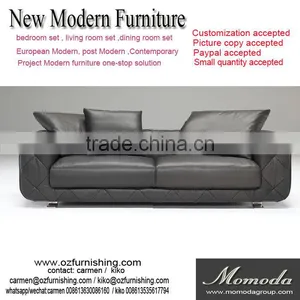JR8014 100% Top Grain Cow Grey Leather Sofa Low Back Fashionable Contemporary Couch thumbnail-1