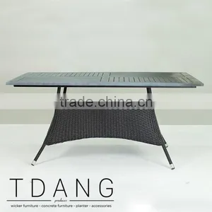 Pasadena Outdoor Wicker Dining Table With Wooden Top - Black K-D Dining Wicker Table thumbnail-3