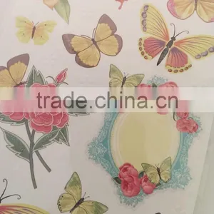 Orange Color Flowers & Butterfly Design Decorative Shinny Glitter Sticker, Graceful Design Decorative Sticker thumbnail-3
