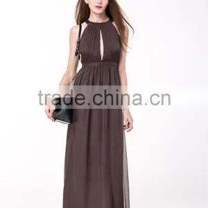 2017 New Arrival Sexy Women Dress Halter Plunge Neck Pleated Bodice Wholesale Maxi Dress Long Evening Dress thumbnail-4