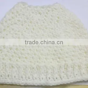 Cream Messy Bun Ponytail Beanie Crocheted Hat thumbnail-1