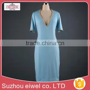 V Neck Blue Evening Short Dress Elegant thumbnail-1