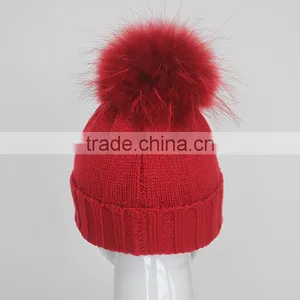 Myfur Cute Girls Winter Knit Beanie Hat With Real Dyed Raccoon Fur Pom Poms thumbnail-4