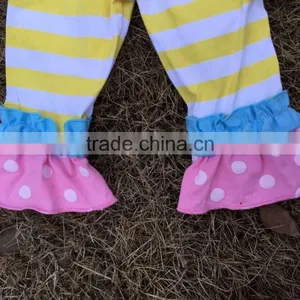 2015 New Baby Girl Blue & Yellow Easter Stripe Pant Set Outfits With Matching Necklace and Headband thumbnail-5