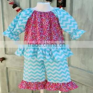 Wholesale Used Baby Clothes Girl Blue Striped Pleated Christmas Set Cheap Baby Girl Boutique Clothes thumbnail-1