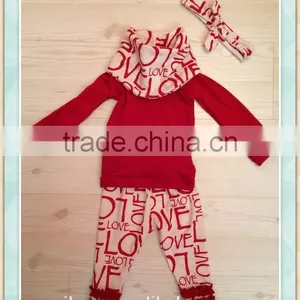 Valentines Day Children Wear Baby Girl Valentines Shirt Girl Toddler Tunic Dress And Love Leggings Pants With Scarf thumbnail-1