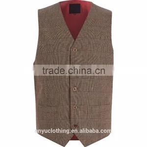 Latest Mens Brown Linen Checked Three-Piece Suits Wholesale thumbnail-3