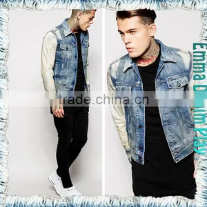 2016 Spring Tops Sleeves Bleached White Blue Denim Men's Jackets Clothes thumbnail-4