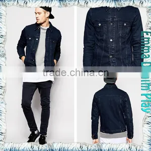 Mens Fashion Autumn Long Sleeve Dark Blue Jean Four Pockets Coat thumbnail-5