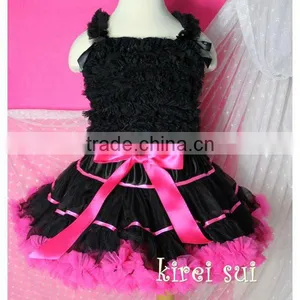 Teen Adult Christmas BLACK HOT PINK Satin Binding Pettiskirt Party Dance Dress Tutu thumbnail-1