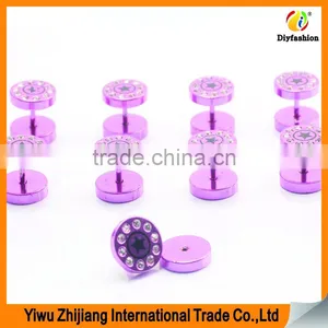 Custom Fancy Colorful Diamond Ear Plugs Piercing Tunnel Stainless Steel Fake Expanders thumbnail-4