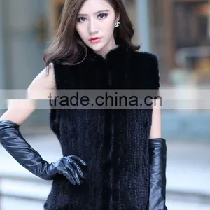 YR691 Knitted Real Mink Fur Black /brown Short Sleeve Vest thumbnail-1