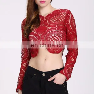 2016 Summer Latest Top Designs For Women Sexy Lace Crop Top thumbnail-3