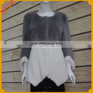 Bi-color Slim Design Women Coat Real Fur Coat With Genuine Rabbit Fur thumbnail-1
