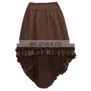 Belle Poque Vintage Retro Lace Satin Elastic Waist Asymmetrical High-Low Coffee Skirt BP000329-2 thumbnail-1