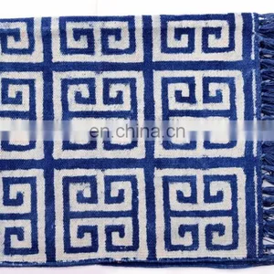 3 X 5 Ft Blue Cotton Block Print Accent Area Dhurrie Rug Flat Weave Hand Indian Handmade thumbnail-3