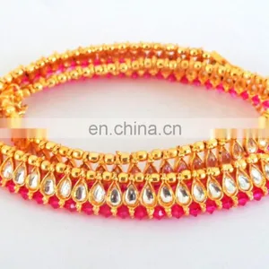 Wholesale Kundan Gold Plated Indian Anklet - Payal - Indian Crystal And Kundan Anklet Bollywood Style Gold Plated Kundan Anklet thumbnail-2