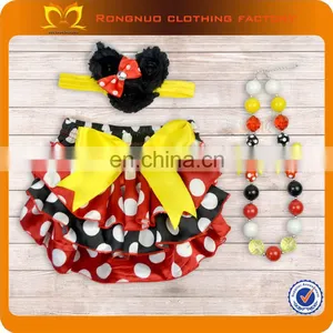 Newborn Baby Ruffle Chiffon Diaper Cover Cute Red White Polka Dot Bloomer With Headband and Necklace Wholesale thumbnail-2