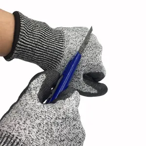 Anti Cut Level 5 HPPE Fiberglass Liner PU Coated Cut Resistant Gloves With CE EN388 4543C thumbnail-2