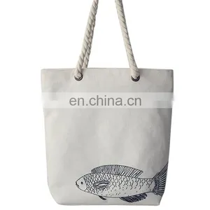 Shopping Cotton Canvas Women Animal Prints Tote Handbag With Zipper thumbnail-3