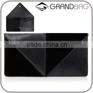 Black Patchwork Lizard Skin and Suede Leather Flat Envelope Hand Bag Clutch Bag Handbag for Women thumbnail-1