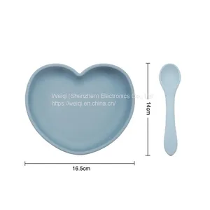 BPA Free Silicone Baby Dinner Plate Heart Placemat With Suction Base thumbnail-3