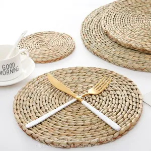 Natural Rattan Round Water Hyacinth Placemat Braided Straw Customized Table Mat thumbnail-2