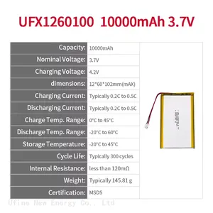 Factory Battery Price Supply 3.7V Lithium Polymer Battery UFX 1260100 10000mAh For Consumer Electronics Power Bank thumbnail-2