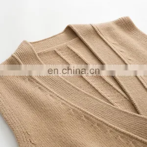 Brand New Custom Sleeveless V-Neck Cardigan Vest Women Knitted Cashmere Woolen Casual Style Embroidered Logo Button Back thumbnail-3