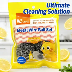 Customize Stainless Steel Scourer Set Kitchen Clean Dish Washing Scourer Sponge Set thumbnail-4