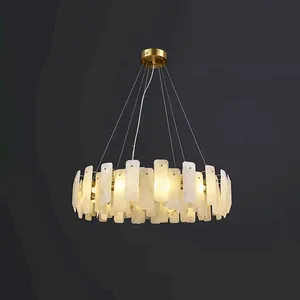 Vertical Bar Alabaster Drum Chandelier – E12 Gold Frame thumbnail-3