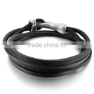 New Fashion Leather Bracelet Jewelry, Women's Genuine Leather Bracelet Bangle Black Silver Tribal thumbnail-1